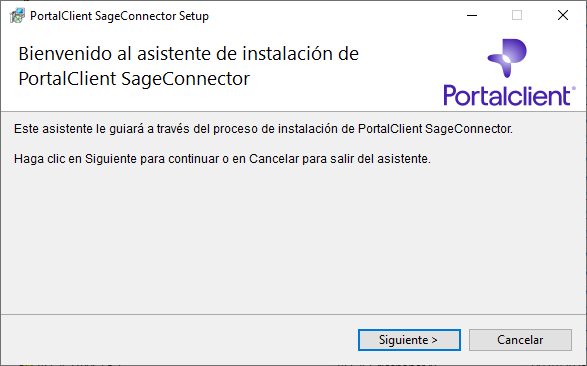 Pantalla de bienvenida del instalador PortalClient SageConnector Setup