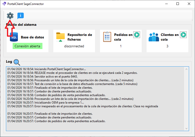 Ventana principal de PortalClient SageConnector